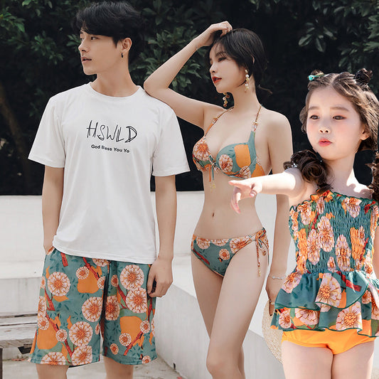 Parent-child Swimsuit A Family Of Three Hot Spring Mother And Daughter Fashion Bikini Separate Girls